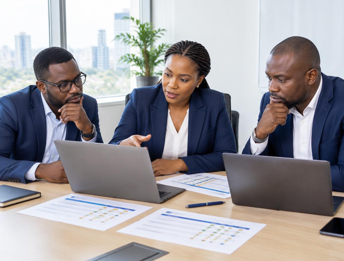 Black technology advisers comparing vendor solutions and evaluation scorecards